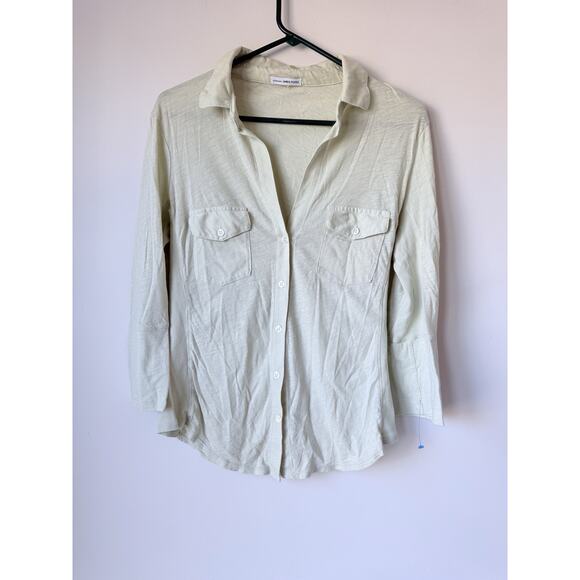 James Perse $185 SHEER SLUB SIDE PANEL SHIRT size 8 Pale Green - Picture 2 of 8